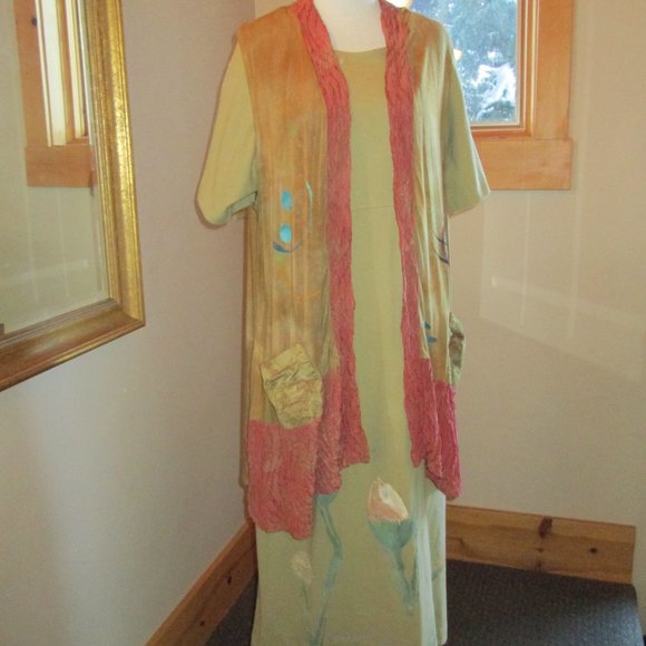 Blue Fish 1999 Straight Dress in Cricket with Long Steel Pony Painted Modal Vest - Picture 2 of 12
